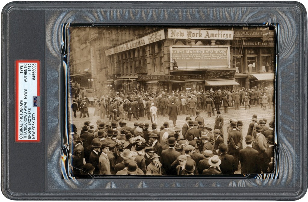 - 1912 Titanic News Board Outside the Offices of the the "New York American" Photograph (PSA Type I)