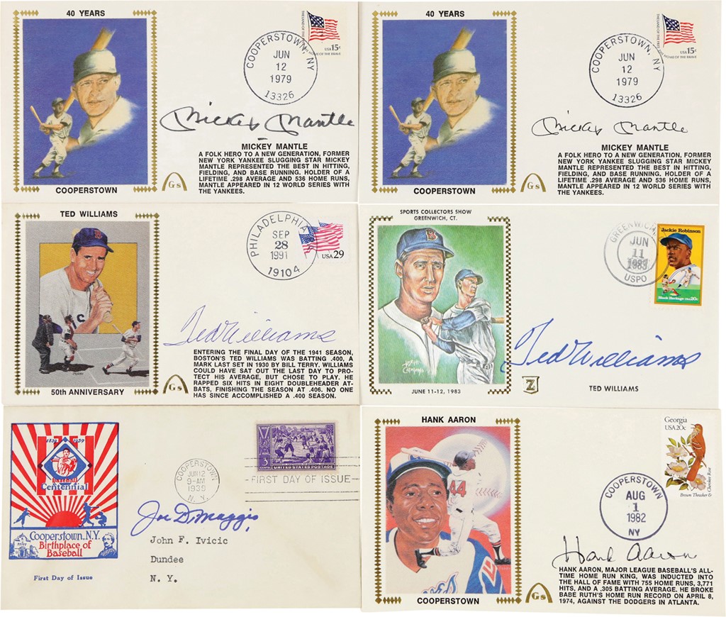 Baseball Autographs - Signed Baseball First-Day Cover Collection (42) w/Mantle, Williams, DiMaggio, Aaron, and Mays