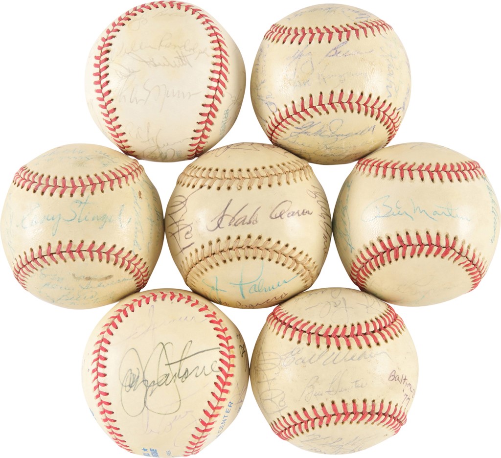 Baseball Autographs - Team-Signed & Multi-Signed Baseball Collection with 1955 Yankees & Two Thurman Munson (7) (Some PSA & JSA)