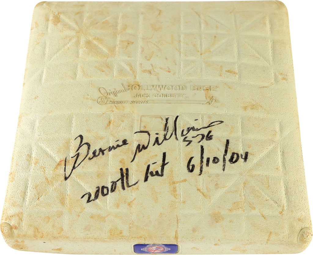 - 6/10/04 Bernie Williams 2,000th Hit Signed & Inscribed Game Used Base (Steiner)