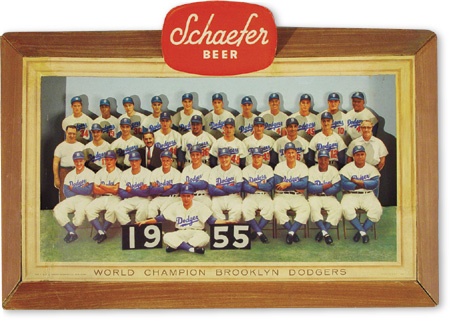 - 1955 Brooklyn Dodgers Schaefer Beer Advertising Sign (14x20.5”)