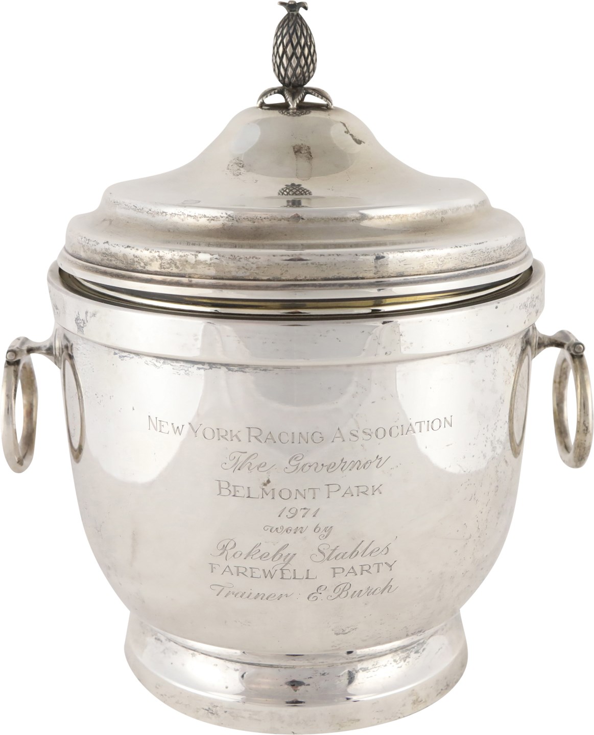 - 1971 Belmont Park The Governor Stakes "Farewell Party" Sterling Silver Winner's Ice Bucket
