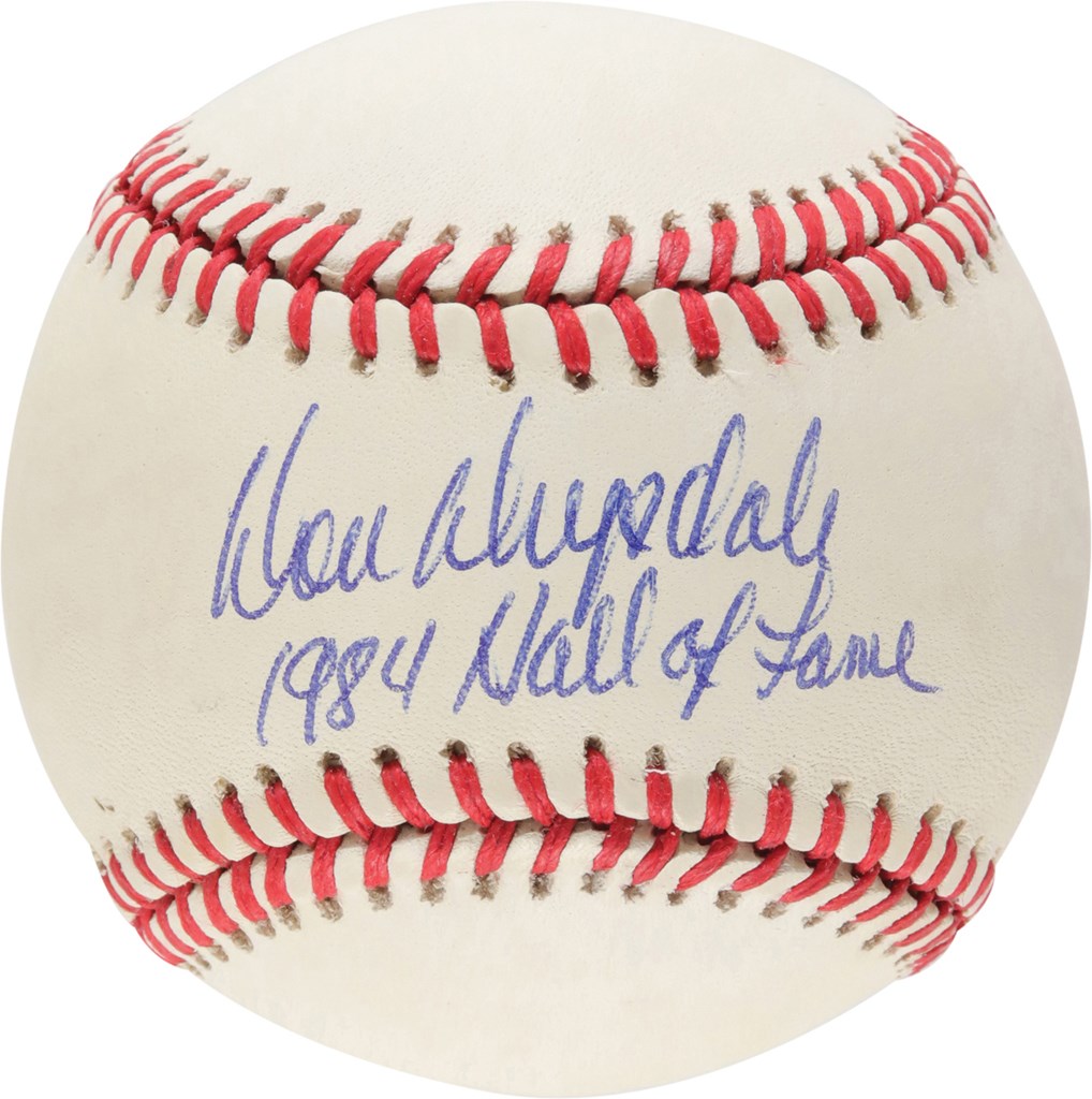 Baseball Autographs - Don Drysdale Signed "1984 Hall of Fame" Baseball (PSA NM-MT 8 Auto)