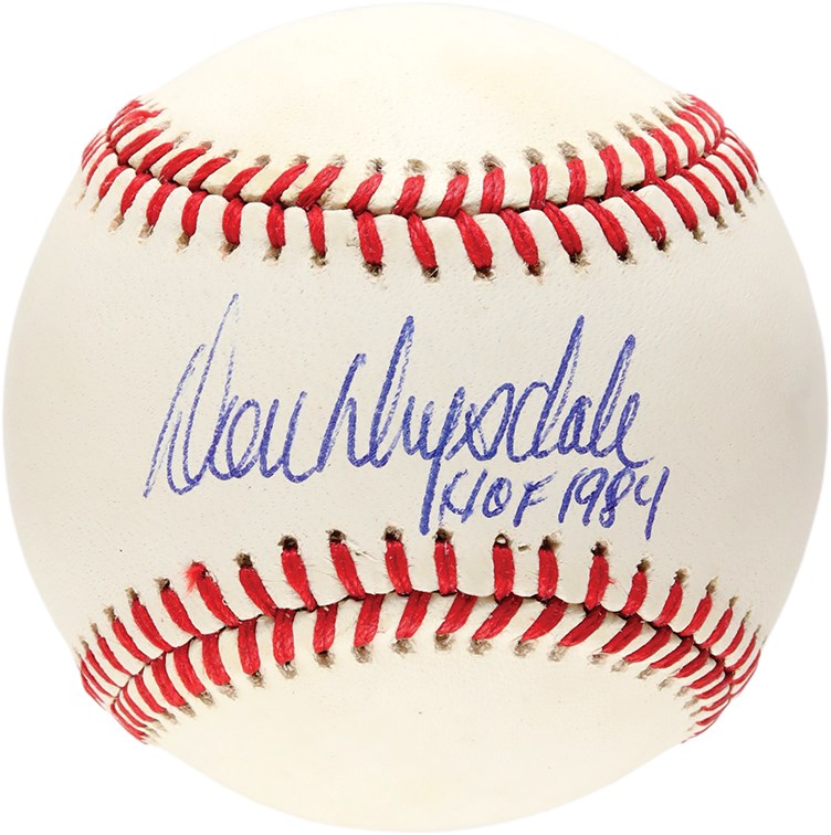 Baseball Autographs - Don Drysdale "HOF 1984" Single Signed Baseball (PSA 8 Auto)