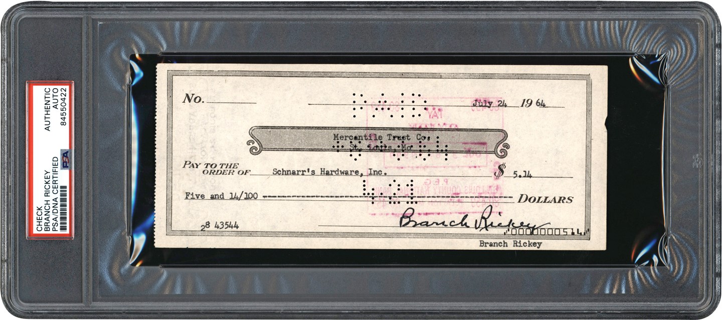 - 1964 Branch Rickey Signed Check (PSA)