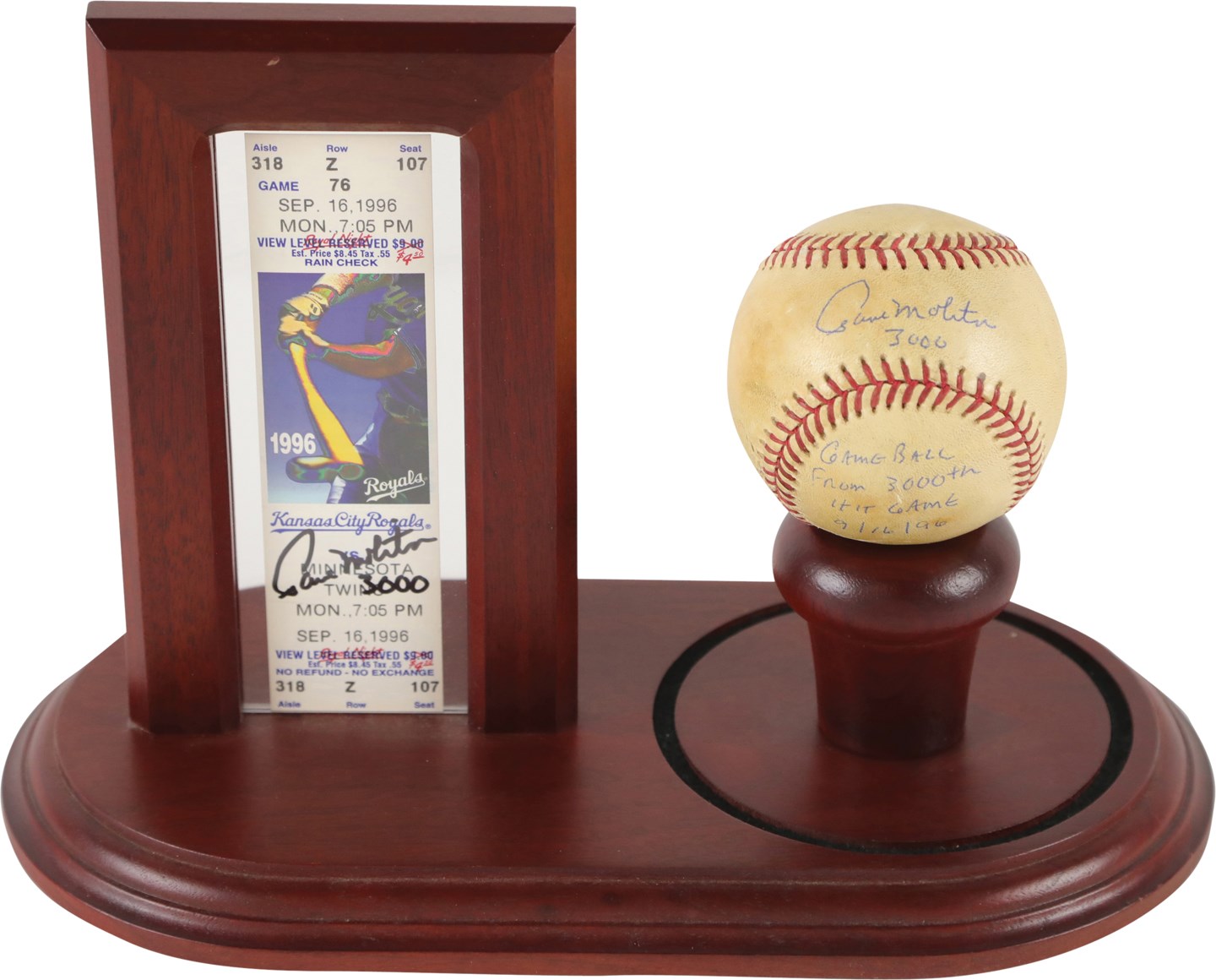 Baseball Equipment - 1996 Paul Molitor 3,000th Career Hit Game Used Baseball and Full Ticket (Molitor Sourced)