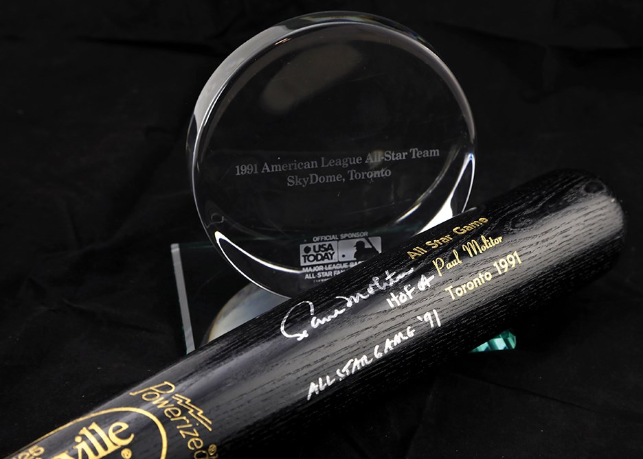 Baseball Equipment - 1991 Paul Molitor All Star Game Bat and Award