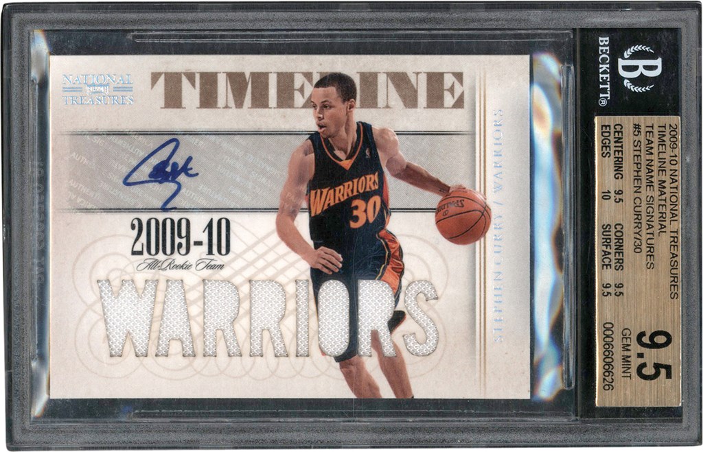 - 009-2010 National Treasures Timeline Material #5 Stephen Curry Game Worn Jersey Autograph Rookie Card #7/30 BGS GEM MINT 9.5 - Auto 10 (True Gem+)