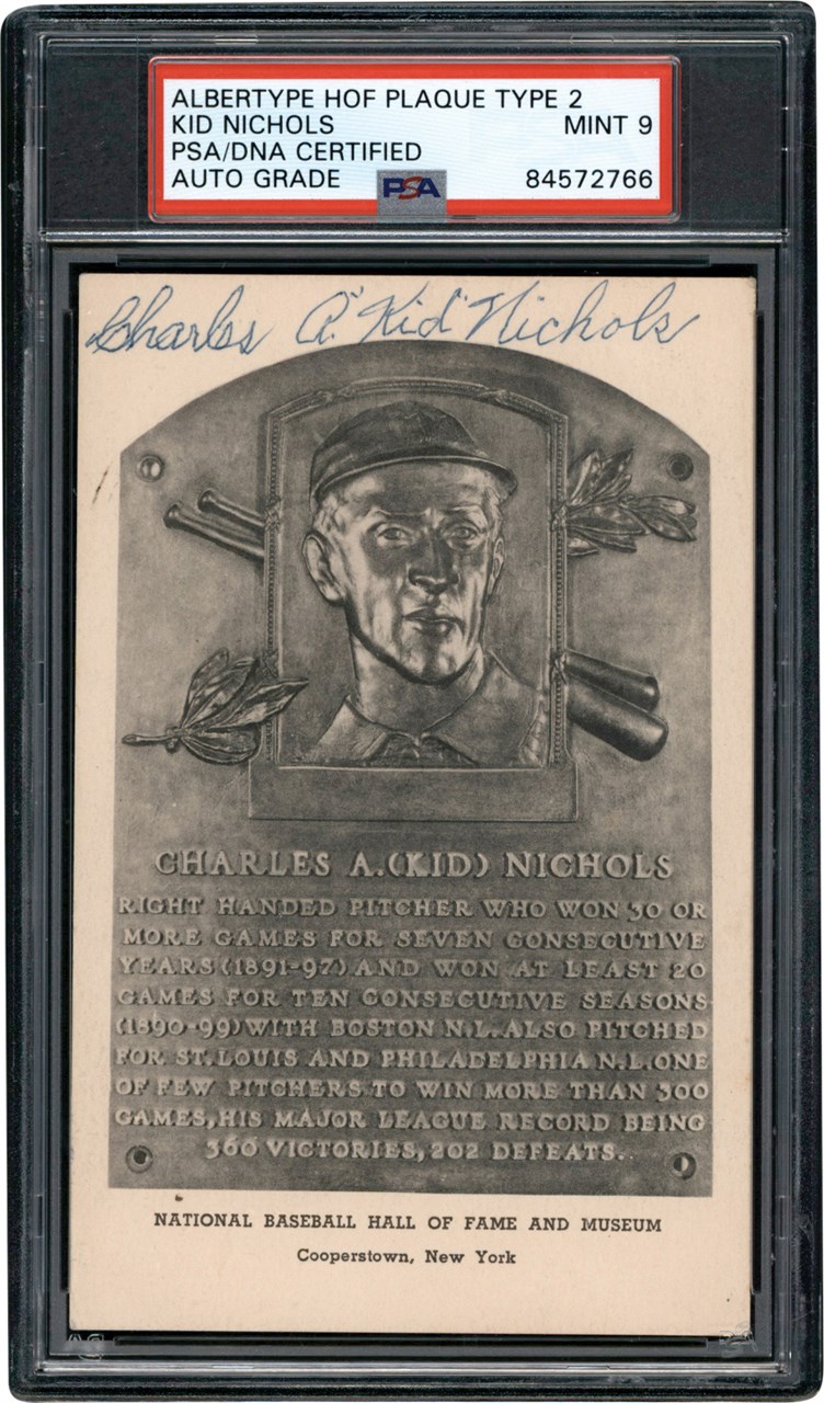 Baseball Autographs - Kid Nichols Signed Black-and-White Hall of Fame Postcard PSA MINT 9
