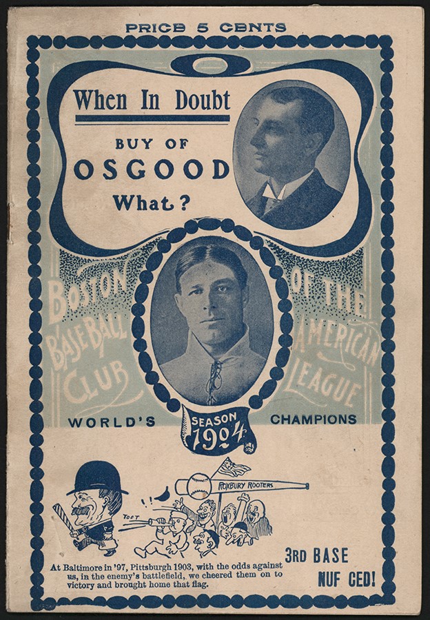 1904 Boston Red Sox Program (vs. Chicago) w/Carl Horner Photograph Advertisements