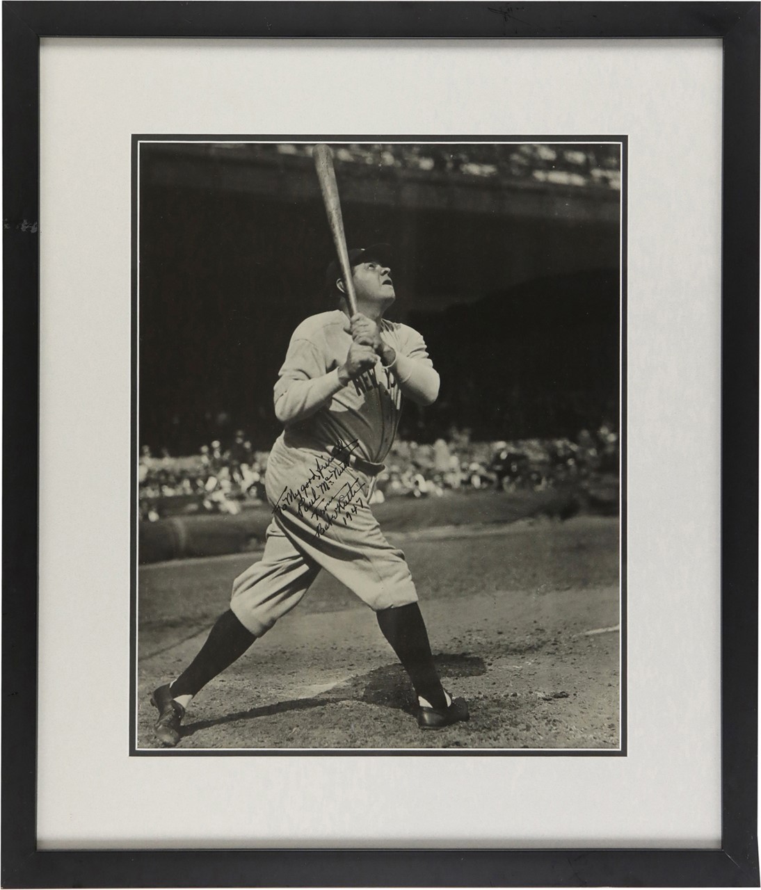 Baseball Autographs - Enormous 1947 Babe Ruth Signed Photograph (PSA NM-MT 8 Auto)