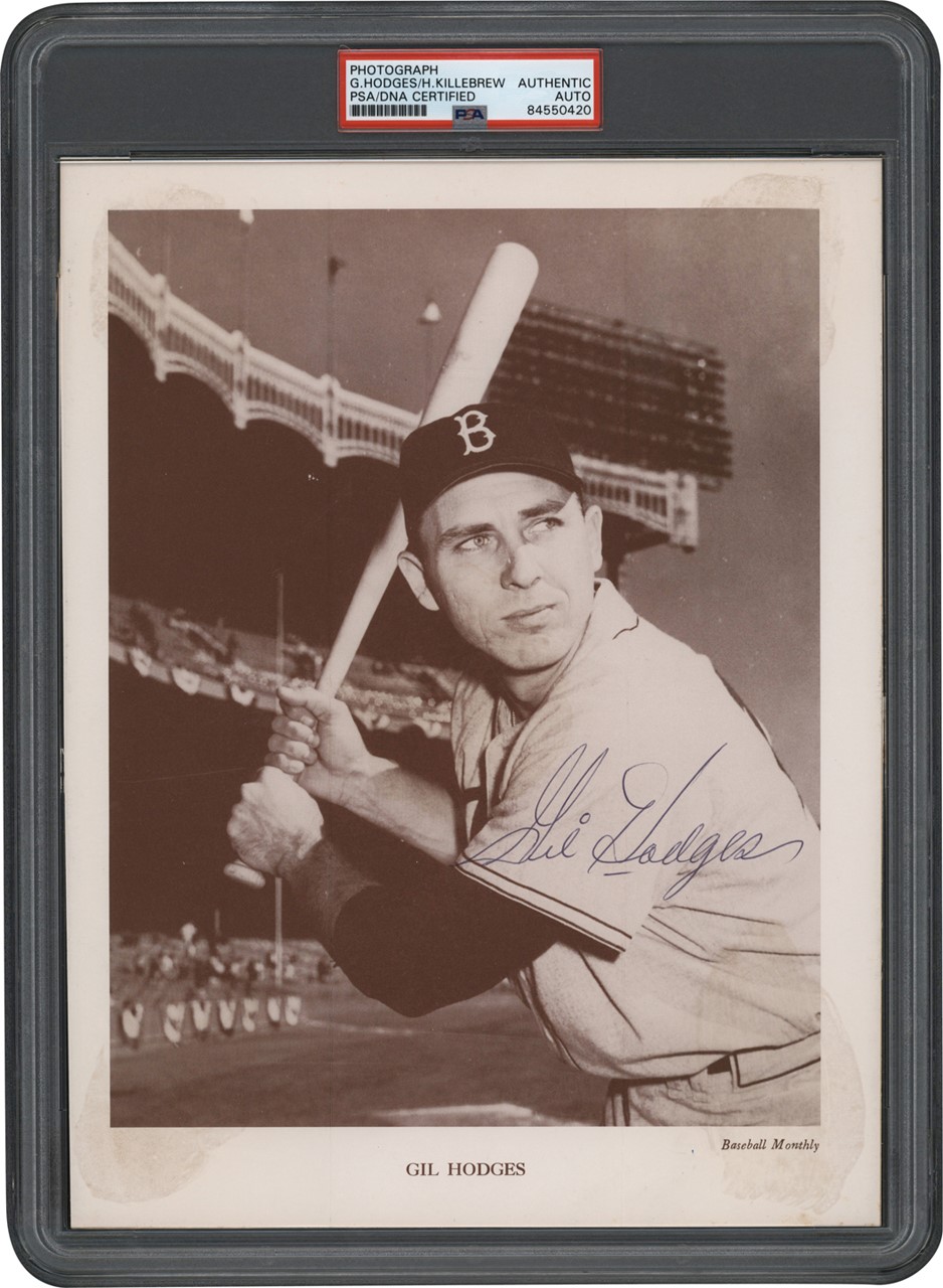 Baseball Autographs - Gil Hodges & Harmon Killebrew Autographed Baseball Monthly Premium Photo (PSA)
