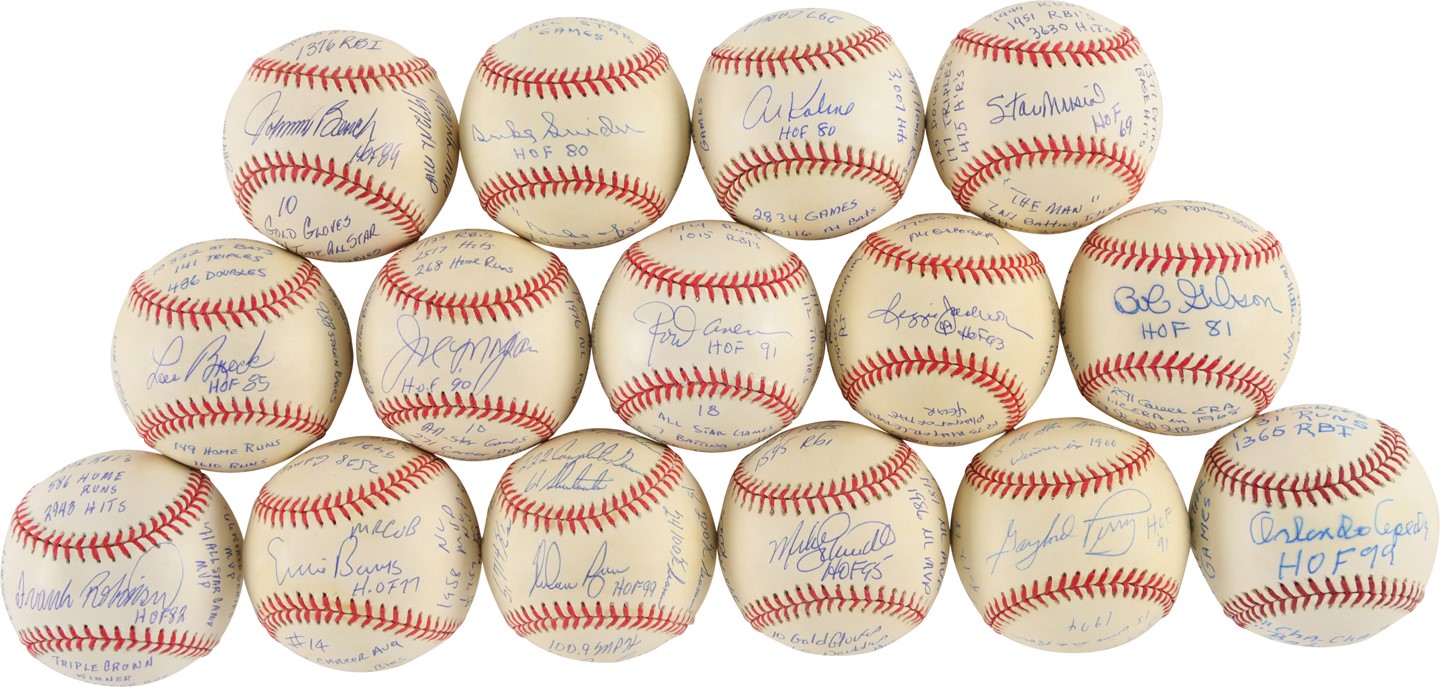 Significant Hall of Famers Signed Stat Baseball Collection (15)