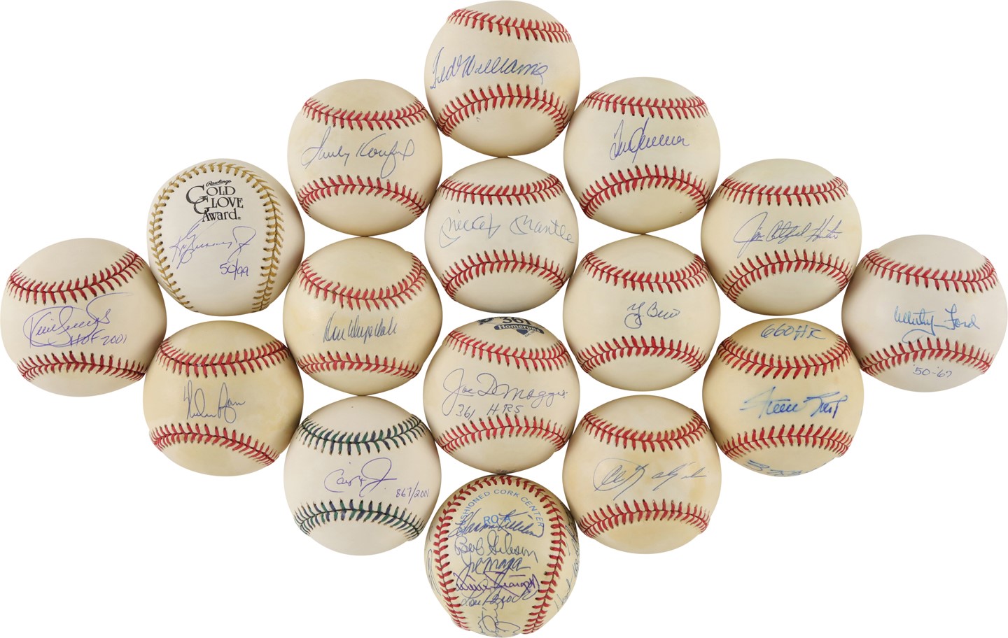 Baseball Autographs - Hall of Famers Signed Baseball Collection w/Mantle, Williams, & DiMaggio (39)