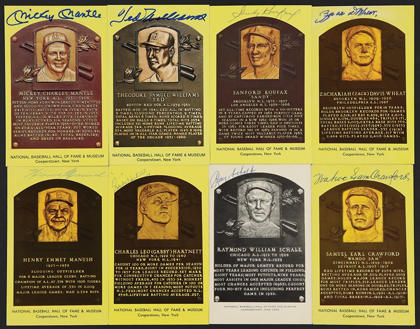 Baseball Autographs - Signed Hall of Fame Postcard Collection (90) Including Mantle, Hartnett, Manush, Crawford, Schalk, Wheat, and T. Williams