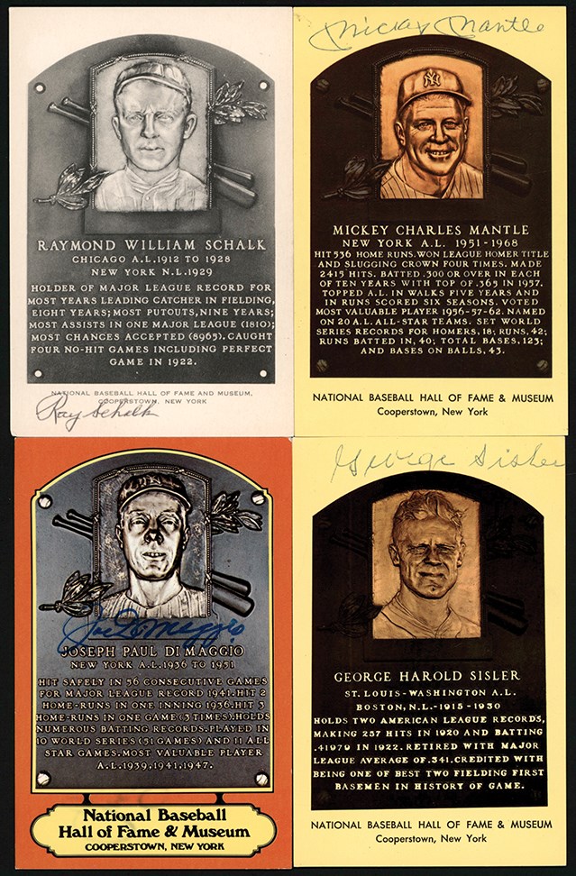 Signed Hall of Fame Postcard Collection (40) w/Mantle, Schalk & DiMaggio