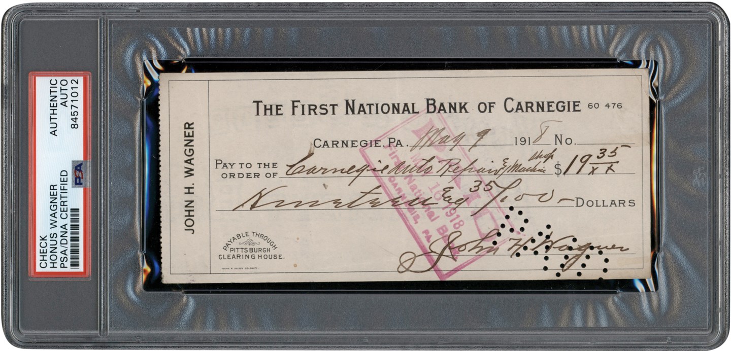 Baseball Autographs - 1918 John Wagner Signed Check (PSA)