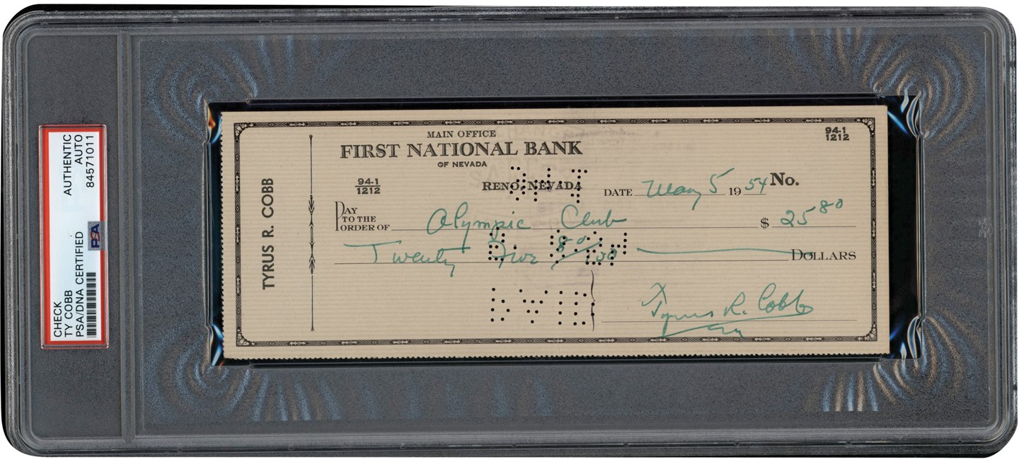 Baseball Autographs - 1954 Ty Cobb Signed Personal Check (PSA)