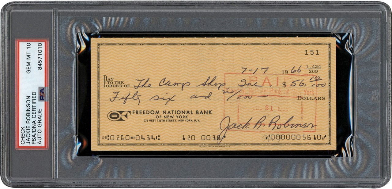 Baseball Autographs - 1966 Jackie Robinson Signed Check (PSA GEM MT 10 Auto)