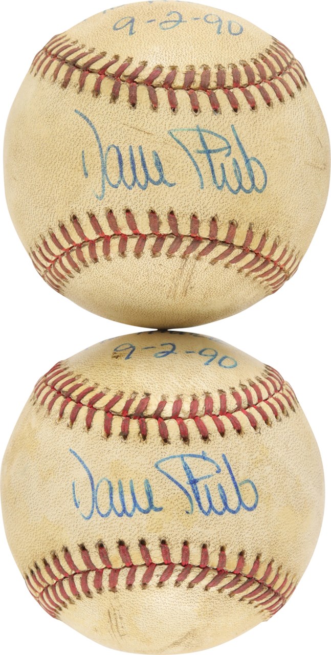 Baseball Autographs - 9/2/90 Dave Stieb Signed Game Used "No-Hitter" Baseballs (2)