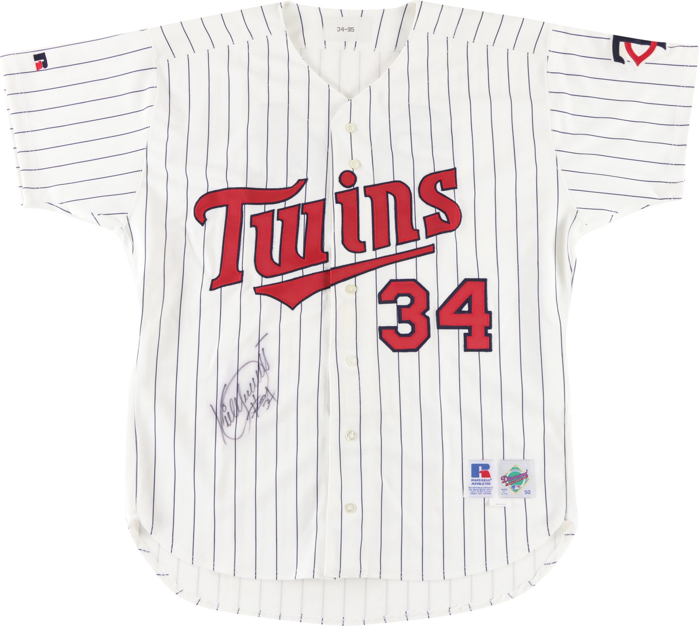 Baseball Equipment - 1995 Kirby Puckett Minnesota Twins Signed Professional Model Jersey Gifted to Cito Gaston