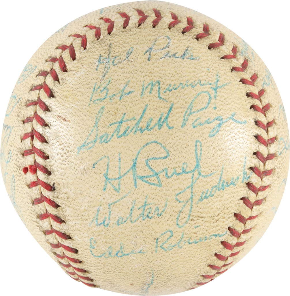 Baseball Autographs - 1948 Cleveland Indians World Champions Team Signed Baseball - Most Complete Example We Have Seen - w/Paige, Greenberg, Veeck, and Black