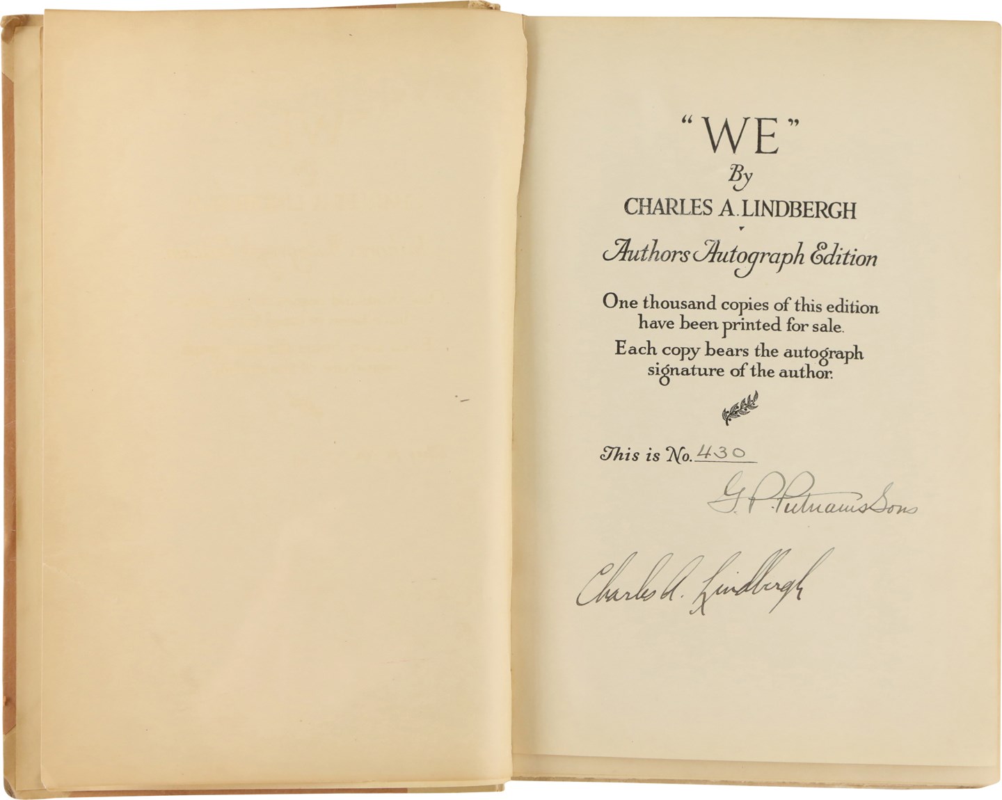 - 1927  "WE" First Edition Signed by Charles A. Lindbergh