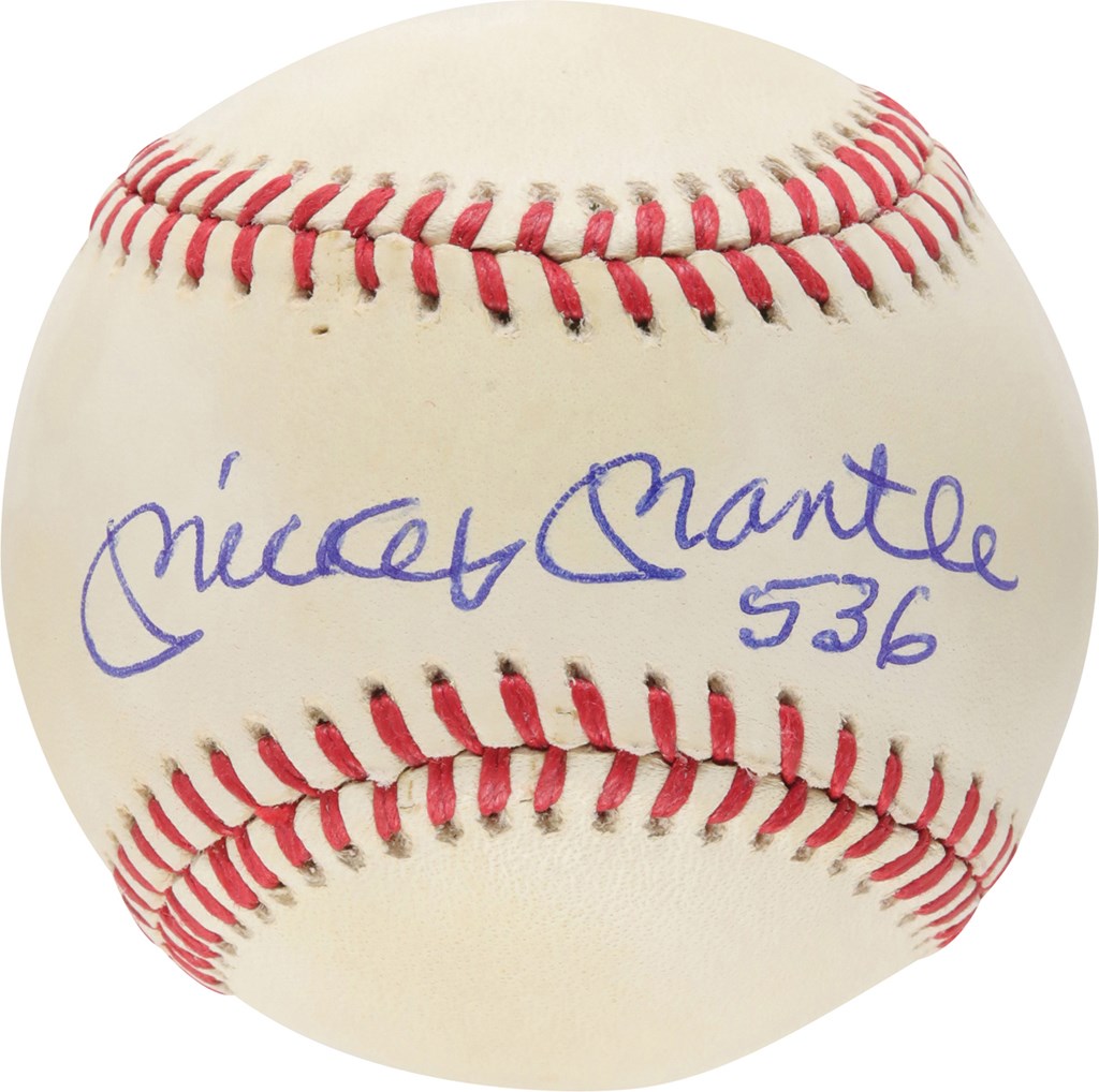 Baseball Autographs - Mickey Mantle "536" Single Signed Baseball (PSA)