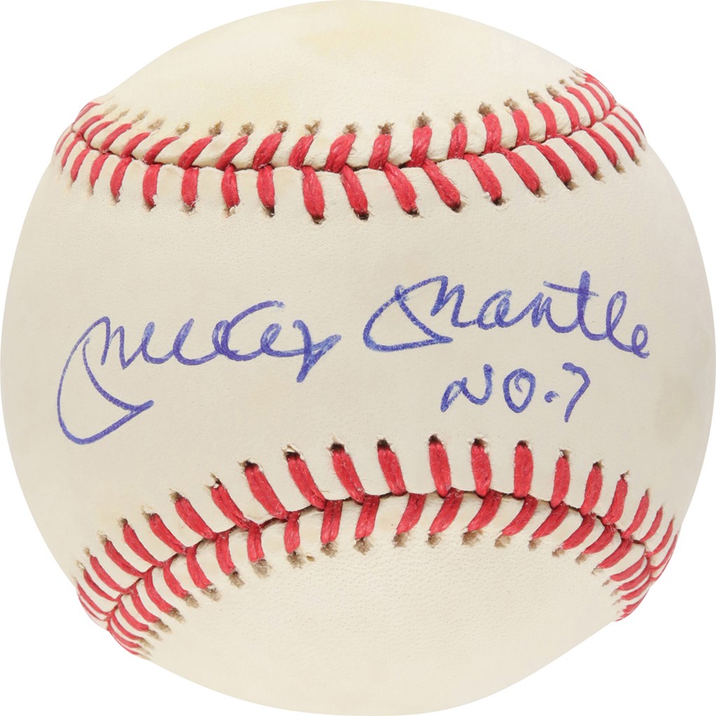 Baseball Autographs - Mickey Mantle "No. 7" Single Signed Baseball (PSA MINT 9 Auto)