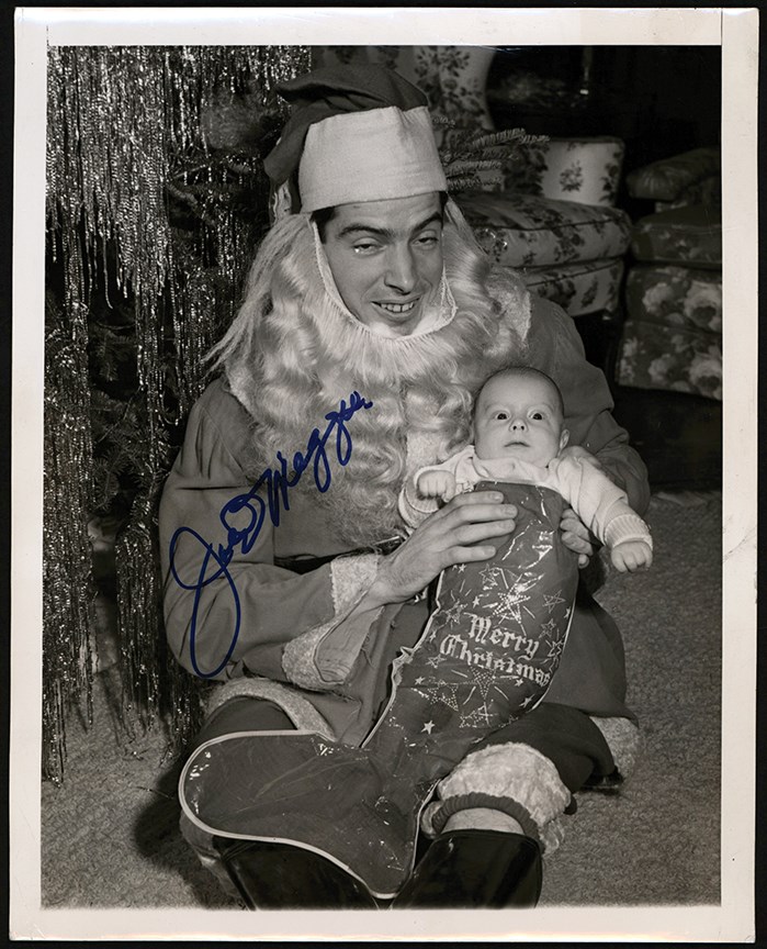 - 1941 Joe DiMaggio as Santa Claus With Joe Dimaggio Jr. Signed Original Wire Photo (PSA)