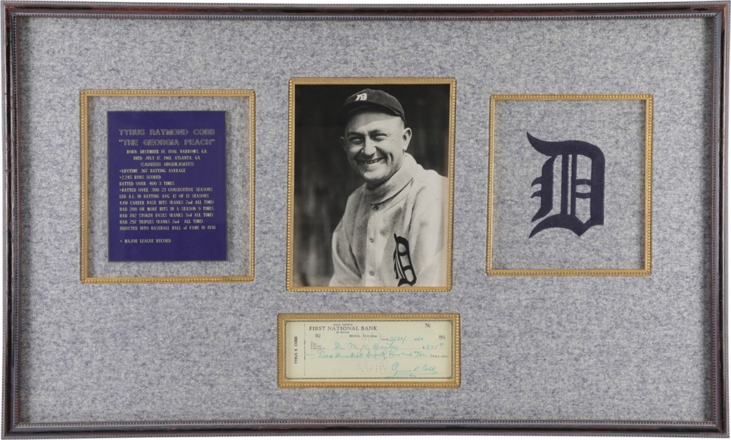 Baseball Autographs - 1960 Ty Cobb Signed Check Display (PSA)