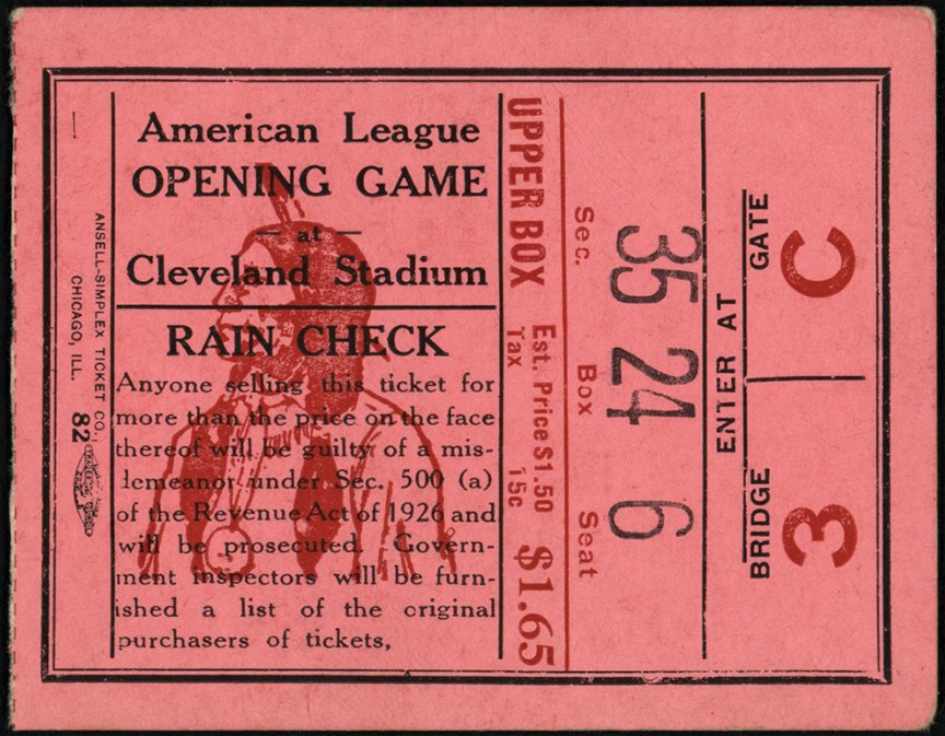 - 1932 First Ever Game at Cleveland Municipal Stadium Ticket