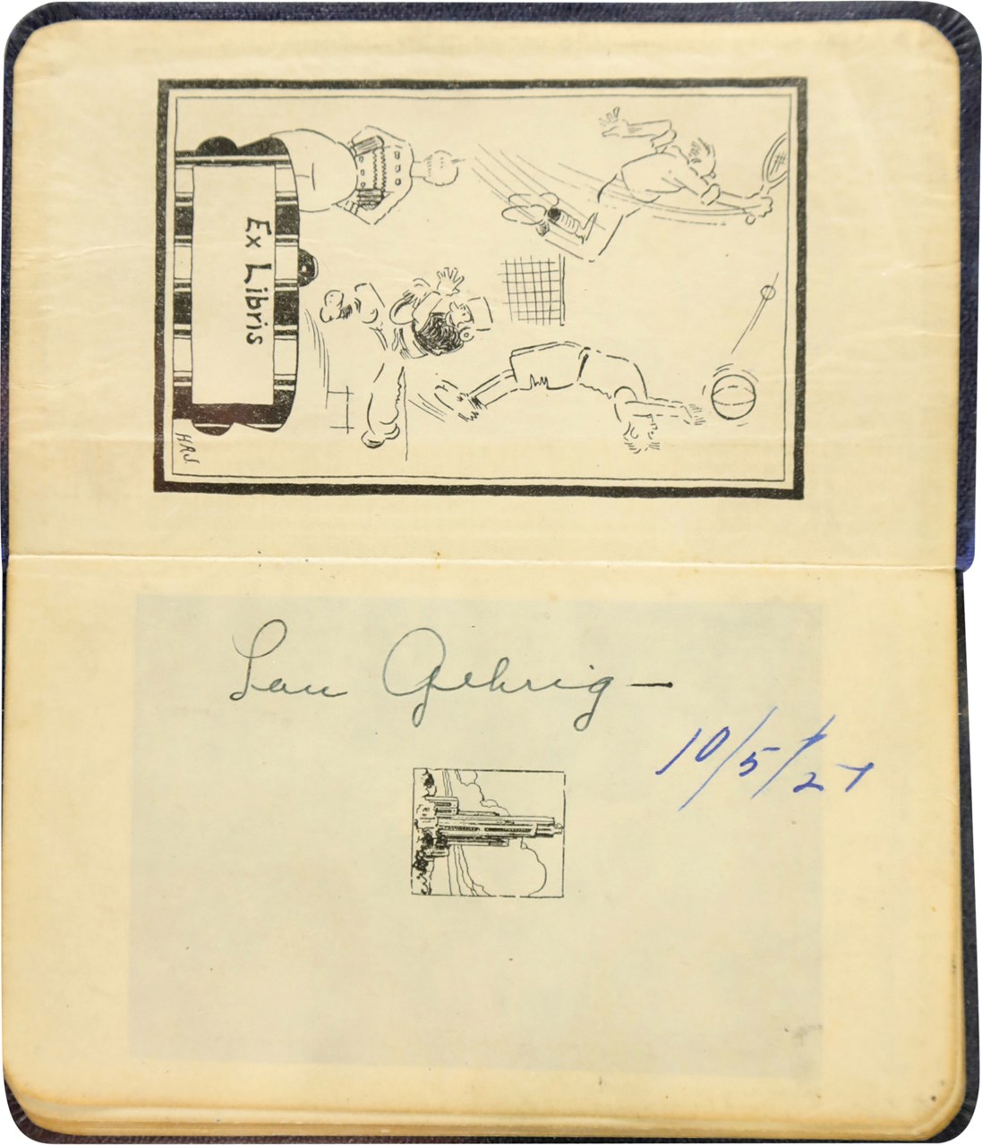 Ruth and Gehrig - 10/5/27 Lou Gehrig Signed Pittsburgh University Handbook - Signed the Day of World Series Game One (PSA)