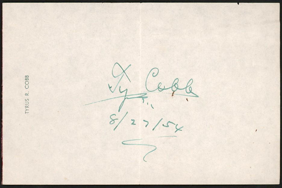Baseball Autographs - 1954 Ty Cobb Autograph on His Personal Stationery