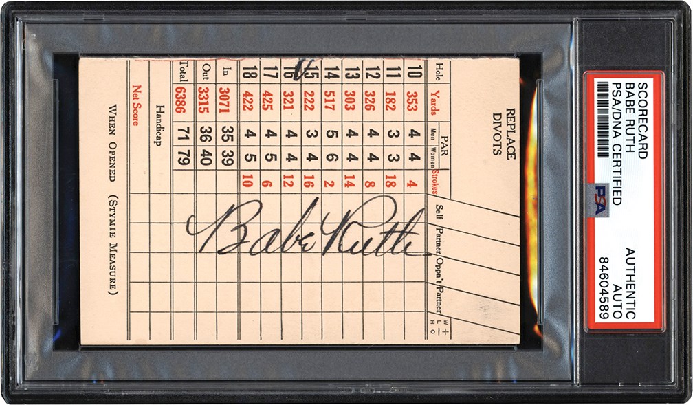 Ruth and Gehrig - 1930s Babe Ruth Signed Golf Scorecard (PSA)