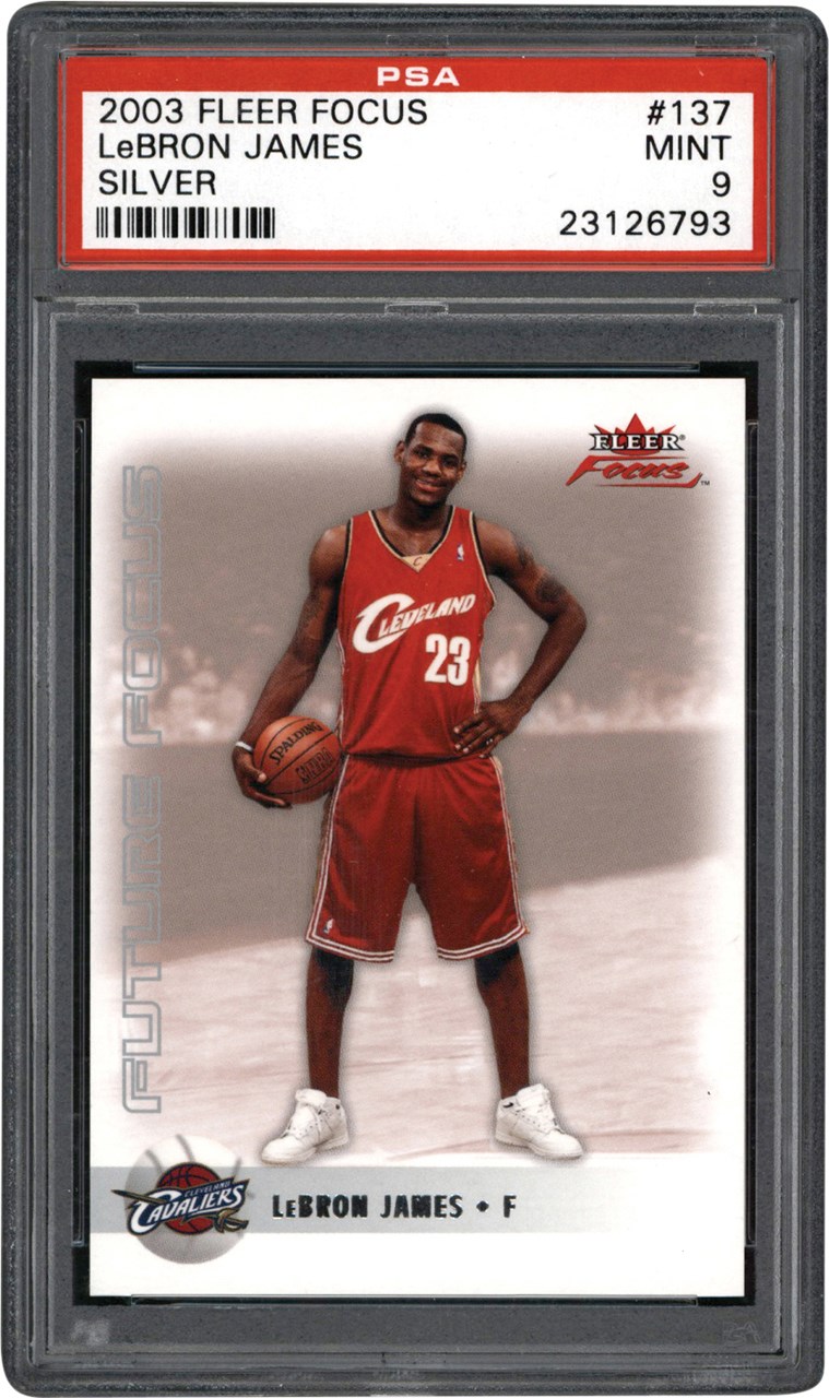 - 003-2004 Fleer Focus Basketball Silver #137 LeBron James Rookie Card #9/25 PSA MINT 9 (Pop 3)