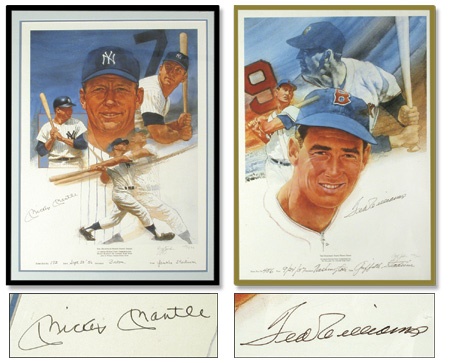 Mickey Mantle and Ted Williams Autographed Decathlon Prints (2)