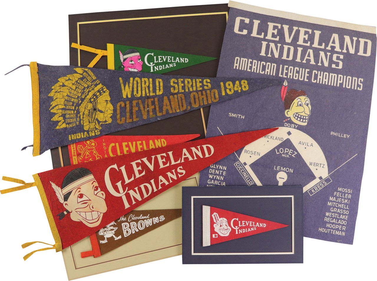 - Cleveland Pennants Including Rare 1948 Pennant with Satchel Page (7)