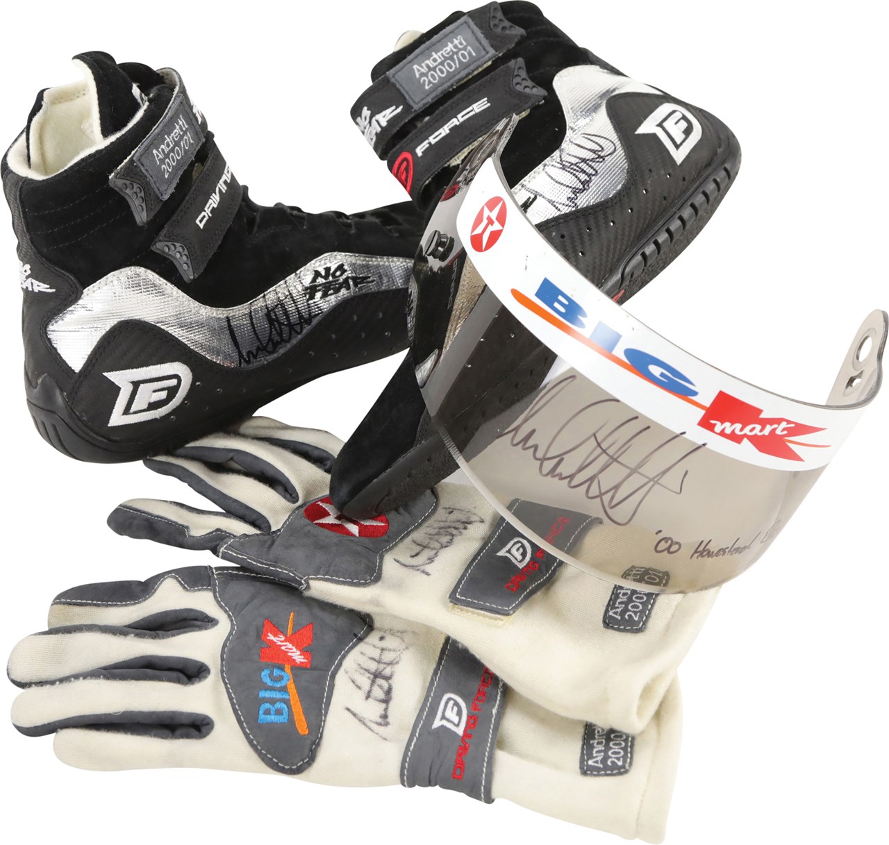 2000 Michael Andretti Race Used Gloves, Shoes, and Visor