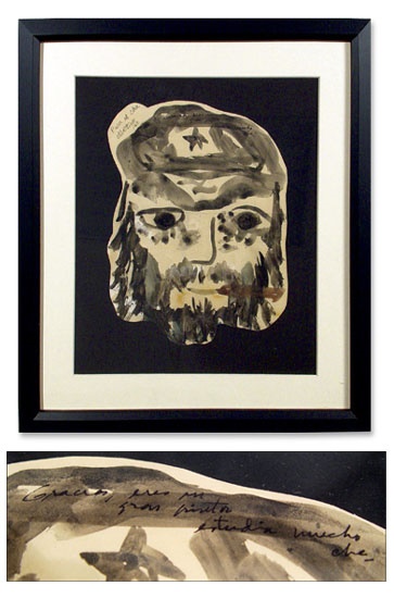 - Ernesto ‘Che’ Guevara Signed Painting in Frame from Cuban School Child (13.75x15.5”)