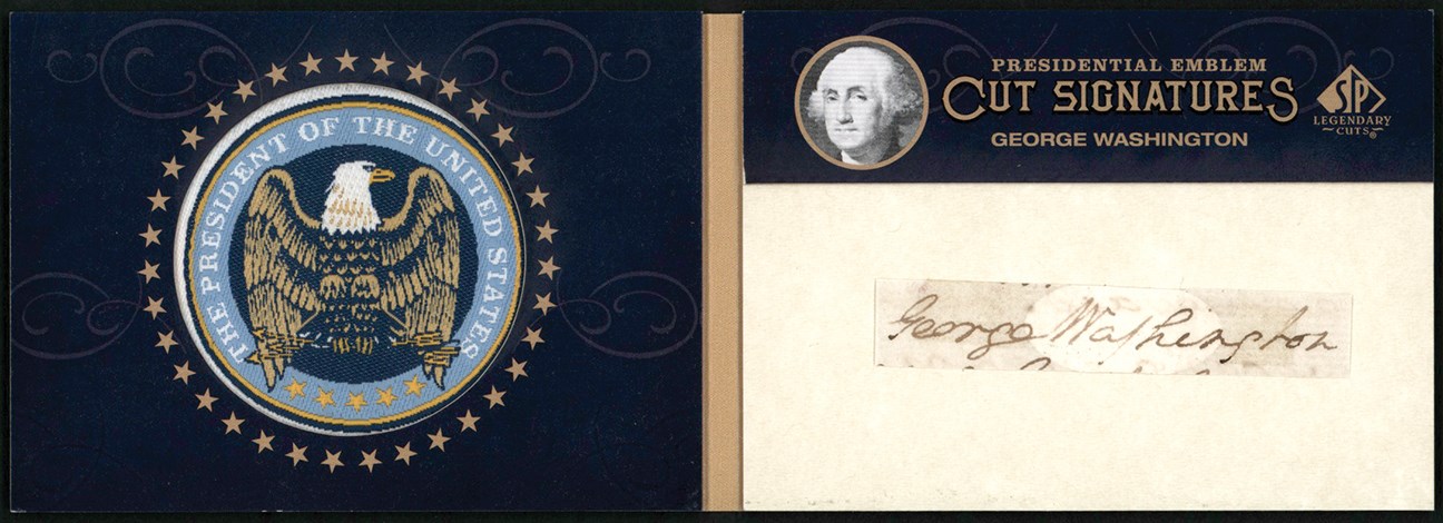- 2011 SP Legendary Cuts Presidential Emblem Cut Signatures #1 George Washington Autograph #1/1