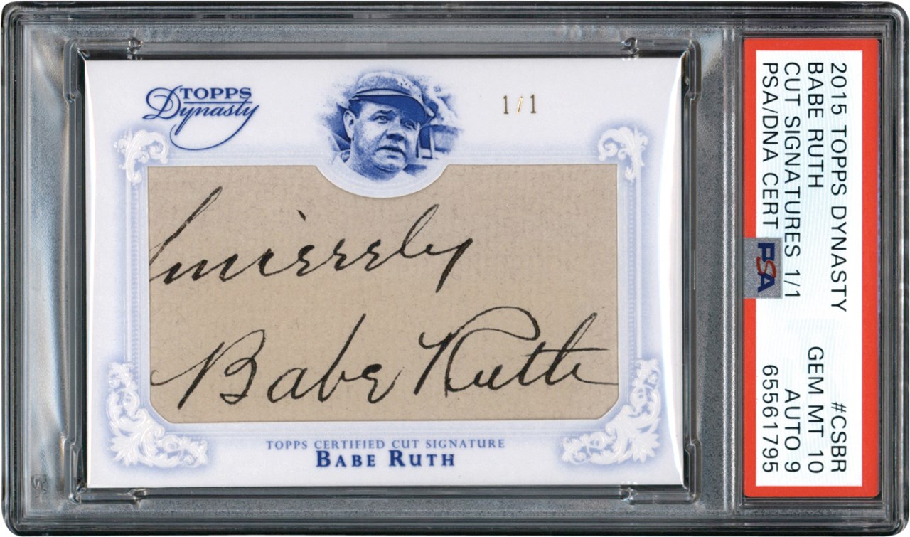 - 015 Topps Dynasty Baseball Cut Signatures #CSBR Babe Ruth Autograph Card #1/1 PSA Gem Mint 10 Auto 9