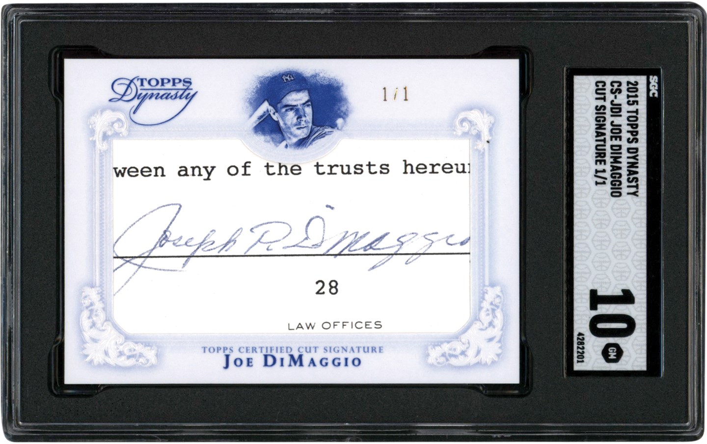 - 2015 Topps Dynasty Baseball Cut Signatures #CSJD Joe DiMaggio Autograph #1/1 SGC GEM MINT 10