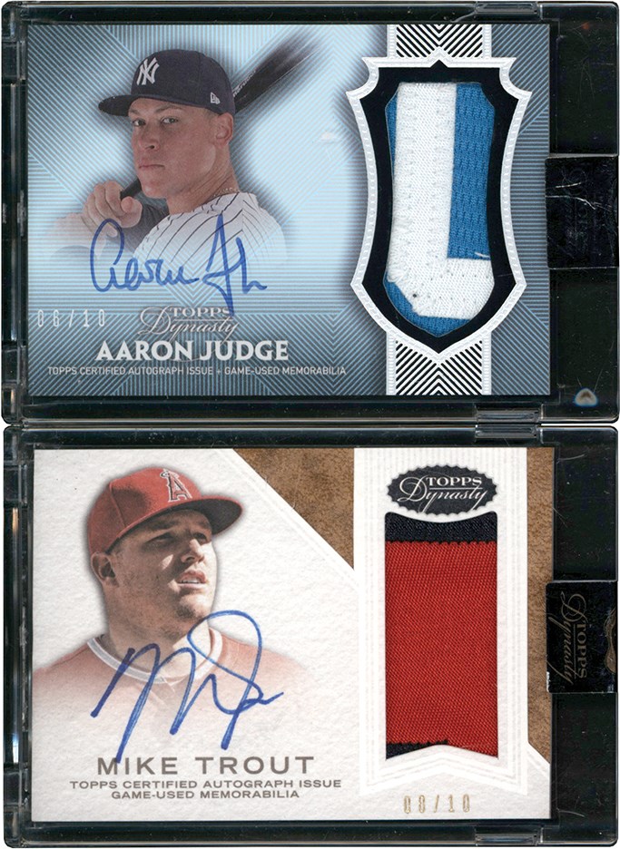 - 2014-2017 Topps Dynasty Autograph Patch Card Collection w/Trout, Griffey Jr., Rivera, Judge, Springer (5)