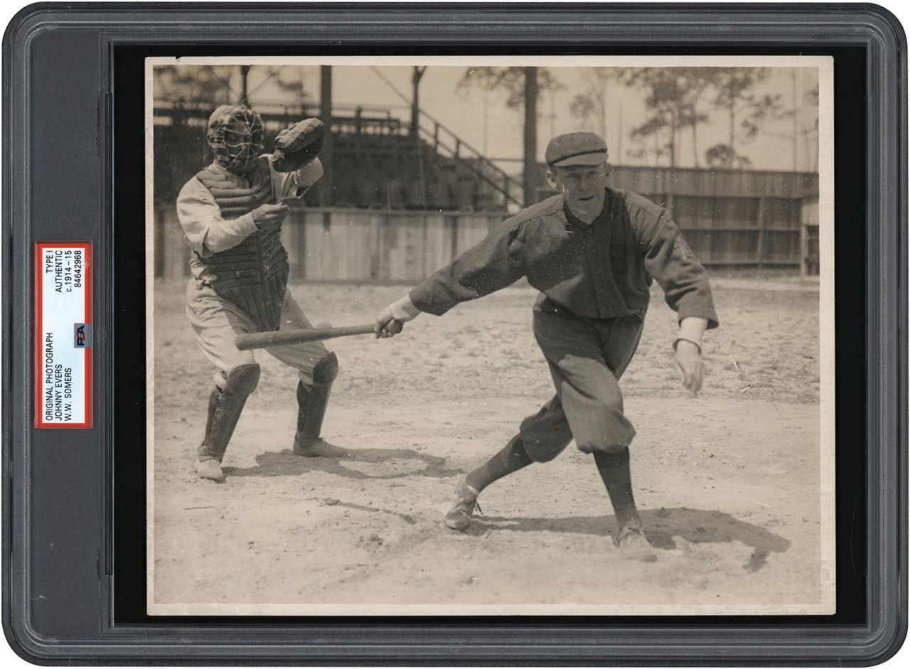 Circa 1914-15 Johnny Evers at the Plate Photograph (PSA Type I)