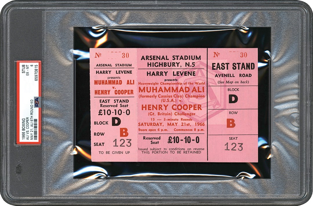 1966 Muhammad Ali vs. Henry Cooper II Full Ticket PSA EX-MT 6
