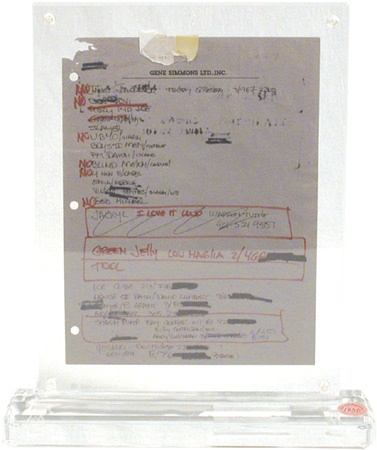 - 1993 Original Gene Simmons Handwritten Recording Artist List