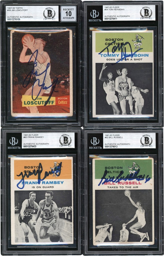 - 1957-1961 Topps & Fleer Basketball Beckett Signed Card Collection w/Bill Russell (7)