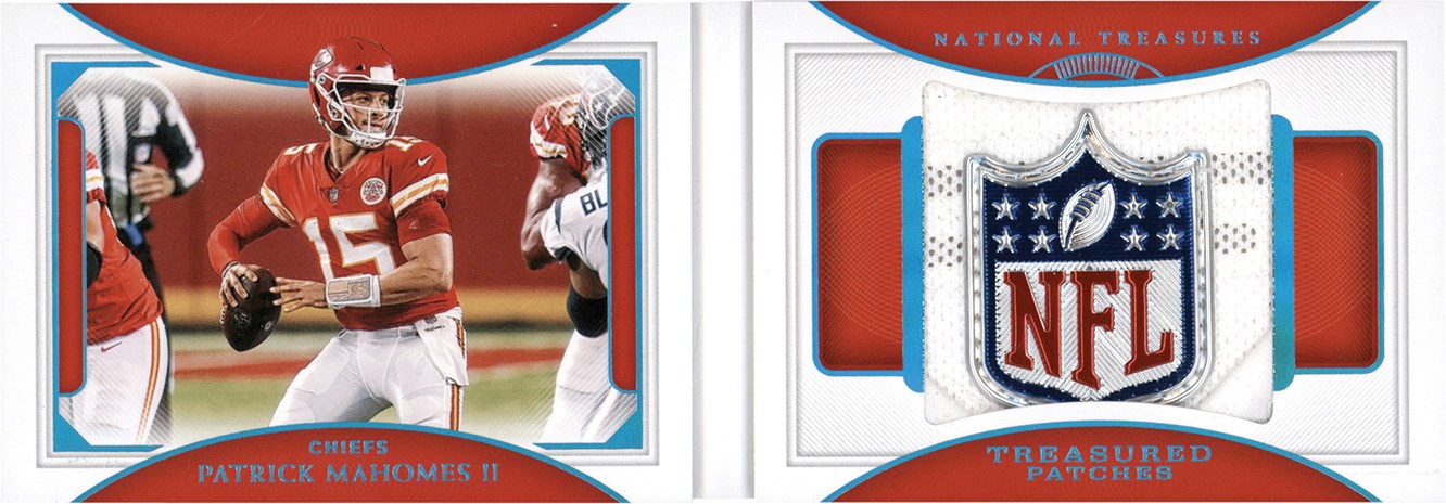 - 2020 National Treasures Treasured Patches #TP-PM Patrick Mahomes NFL Logo Shield Patch #1/1