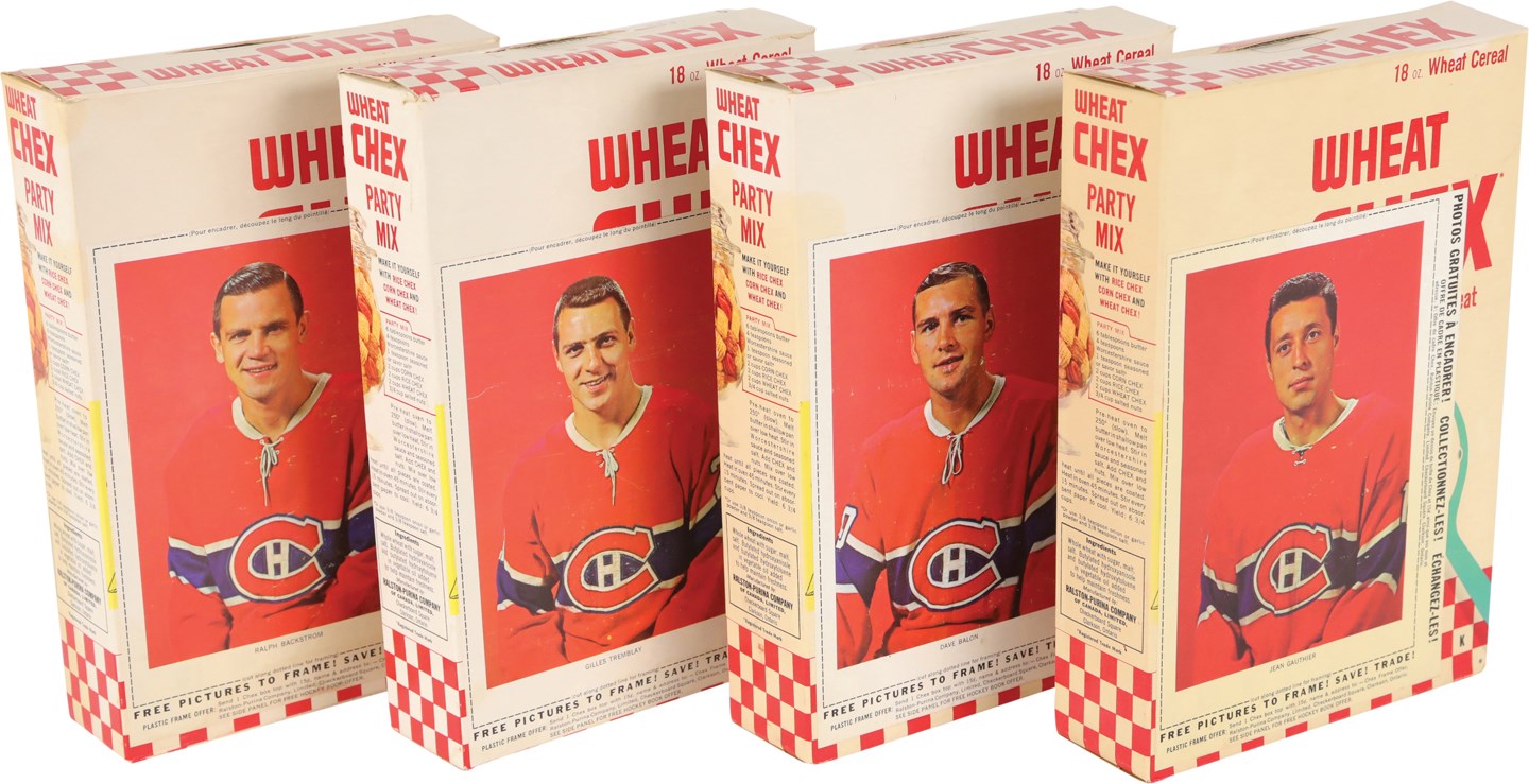 - 1963-64 Chex Cereal Hockey Cards on Complete Boxes (4)